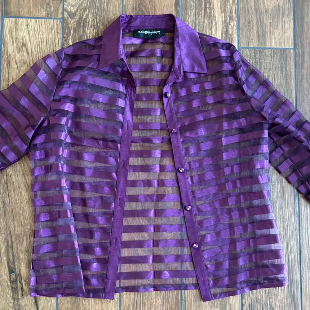 Sag Harbor Dress Purple See-Through Button Up Layering Piece
